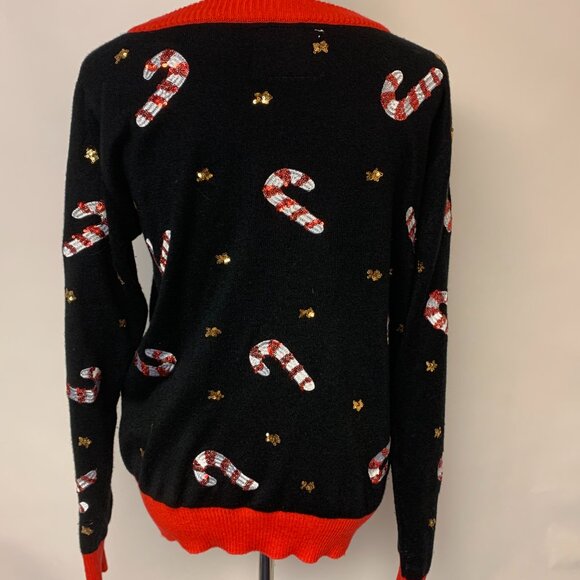 Tipsy Elves Sweater Size Large Cardigan Candy Cane Sequins Christmas in July - Picture 2 of 11